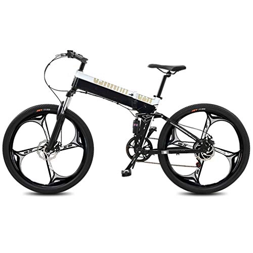 Electric Bike : AMGJ Folding Electric Mountain Bike, Height Adjustabe Commuting Scooter 400W Motor with Removable 48V 14.5 AH Lithium-Ion Battery 27 Speed Gear, White