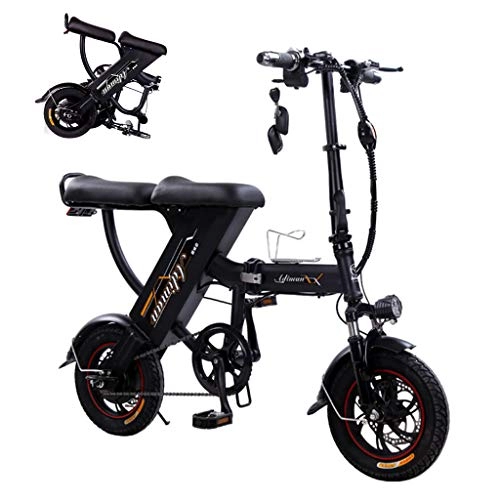 Electric Bike : AMINSHAP Electric Bikes Foldable, Portable Commuter Bike for Kids Teens Adults 25KM / H Speed 48V 8A Double E-Bike Scooter with Electronic Intelligent Anti-Theft, Black