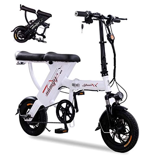 Electric Bike : AMINSHAP Electric Scooter, High Carbon Steel Folding Frame E-Bike with 25Ah Lithium Battery, 12 Inch 48V / 11A for Adults Men Ladies Disc Brakes City Double Electric Bicycles, White