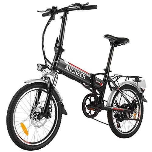 Electric Bike : ANCHEER 20 / 26 / 27.5" Electric Bike for Adults, Electric Bicycle / Commute Ebike with 250W Motor, 36V 8 / 10Ah Battery, Professional 7 / 21 Speed Transmission Gears (20" 8Ah Wanderer Black)