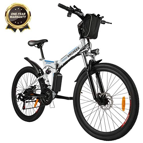 Electric Bike : ANCHEER 2019 Upgraded Electric Mountain Bike, 250W / 500W 26'' Electric Bicycle with Removable 36V 8AH / 12 AH Lithium-Ion Battery for Adults, 21 Speed Shifter (Spoting_White)