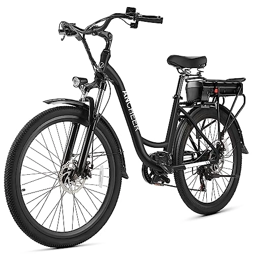 Electric Bike : ANCHEER 26" Electric Bike, City Ebike Cruiser with Removable 12.5Ah Battery Integrated in Rear Frame 35 Miles Range Dual Disc Brakes