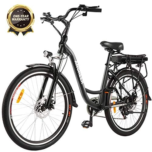 Electric Bike : ANCHEER 26" Electric Bike, City Ebike Cruiser with Removable 12.5Ah Battery Integrated in Rear Frame 35 Miles Range Dual Disc Brakes (Black)