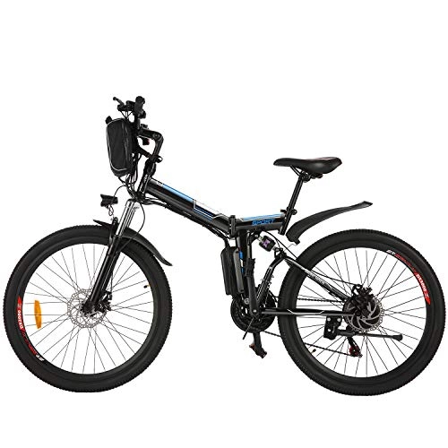 Electric Bike : ANCHEER 26'' Electric Mountain Bike, 250W Electric Bicycle with Removable 36V 8AH Lithium-Ion Battery for Adults, 21 Speed Shifter (Spoting_Black)