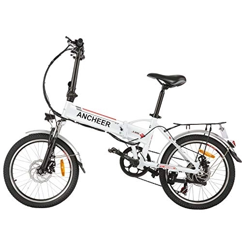 Electric Bike : ANCHEER Folding Electric Bike for Adults, 20" Electric Bicycle / Commute Ebike with 250W Motor, 36V 8Ah Battery, Professional 7 Speed Transmission Gears (White)