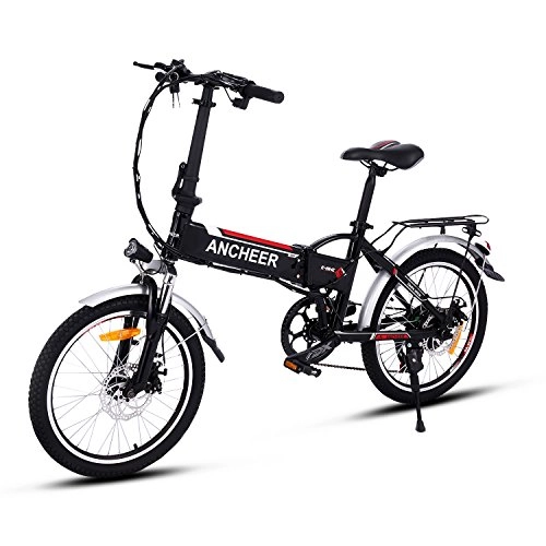 Electric Bike : ANCHEER Folding Electric Bike with 36V 8AH Removable Lithium-Ion Battery with 250W Motor and Shimano 7 Speed Shifter
