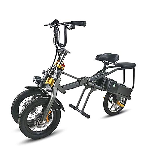 Electric Bike : ANYWN Three-Wheeled Electric Bicycle One Button Fast Folding Ebike, Folding Portable Electric Bike, Fashion Parent-Child Travel E Bike with 14 inch Wheels
