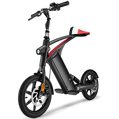 Electric Bike : AOLI Electric Bike, Adult Two-Wheel Mini Pedal Electric Car Easy Folding and Carry Design with LCD Data Display USB Charging Port Outdoor, Black