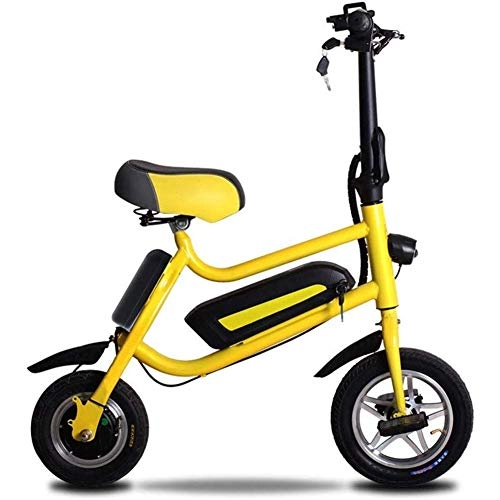 Electric Bike : AOLI Folding Electric Bike, Convenient and Fast Commuting Adult Two-Wheel Mini Pedal Electric Car Outdoors Adventure, Max Speed 20Km / H, Yellow, 30KM
