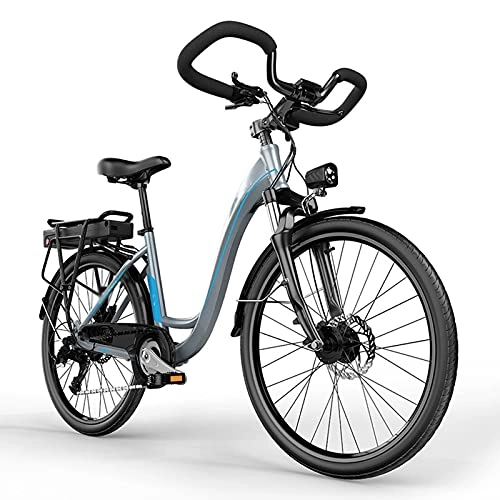 Electric Bike : AORISSE Electric Bike 7 Speed 26" Adult City Commuter Ebike 400W Motor Double Disc Brake Butterfly Handle Student Lady Leisure Electric Bicycle with 36V 10AH Removable Lithium Battery, Blue