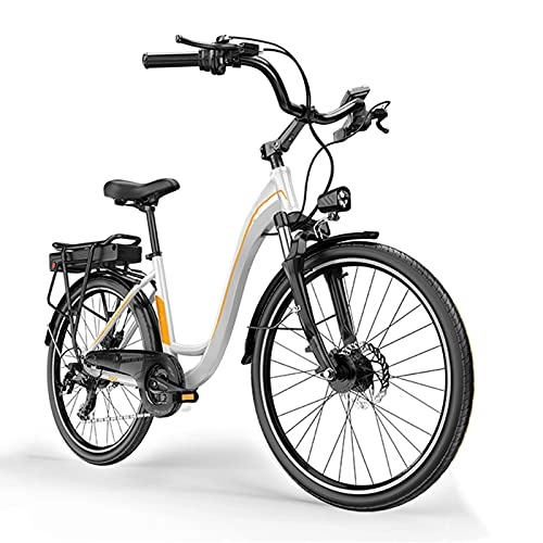 Electric Bike : AORISSE Electric Bike 7 Speed 26" Adult City Commuter Ebike 400W Motor Double Disc Brake Swallow Handle Student Lady Leisure Electric Bicycle with 36V 10AH Removable Lithium Battery, White