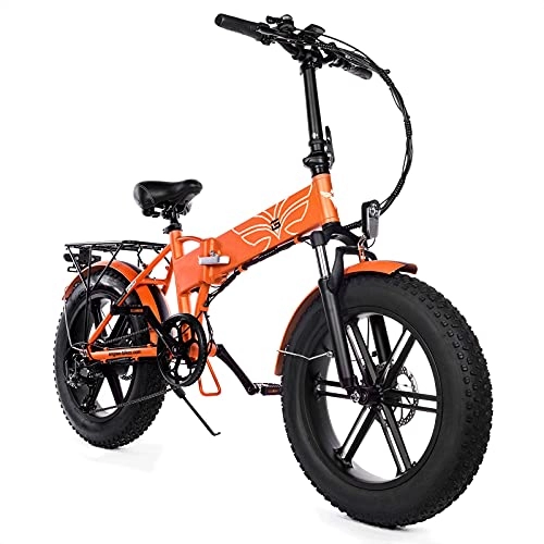 Electric Bike : AORISSE Electric Bike, 7-Speed 500W Motor Fat Tire Mountain Ebike 20-Inch Foldable Adult Commuter Electric Bicycle with 48V 12.5AH Removable Lithium Battery, Orange