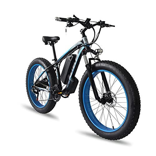 Electric Bike : AORISSE Electric Bike, Adult 26" 21 Speed Fat Tire Bike 48V 13AH Battery Electric Bicycle Snow Beach Mountain Ebike Throttle & Pedal Assist, Black Blue