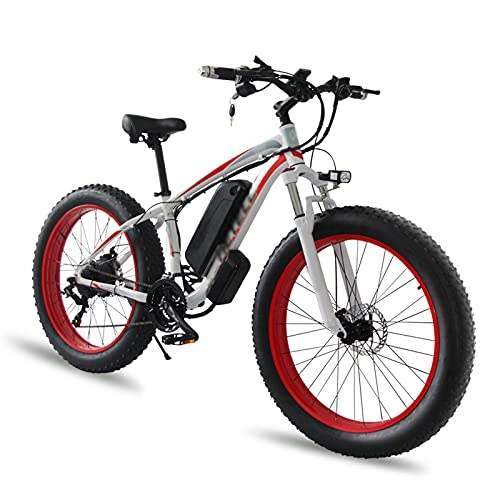 Electric Bike : AORISSE Electric Bike, Adult 26" 21 Speed Fat Tire Bike 48V 13AH Battery Electric Bicycle Snow Beach Mountain Ebike Throttle & Pedal Assist, White Red