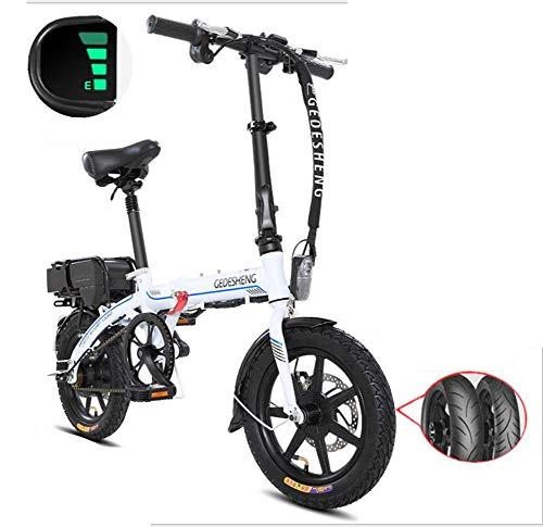 Electric Bike : Archer Folding Electric Bike 14-Inch Lightweight Removable Battery Lcd Power Display Double Disc Brakes, White, 60km70km