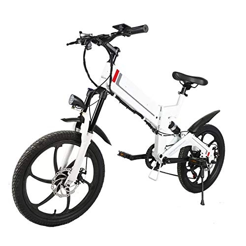 Electric Bike : Asdflinabike Electric Bike 50W Smart Bicycle Folding 7 Speed 48V 10.4AH Foldable Electric Moped Bicycle 35km / h Max Speed E-bike with Pedals Power Assist (Color : White, Size : 153x160x112cm)