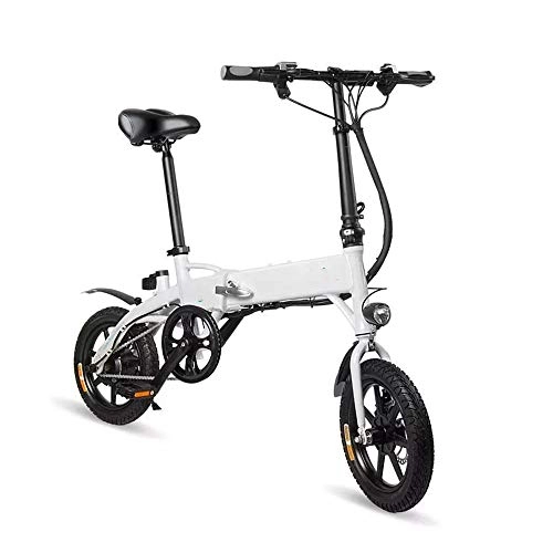 Electric Bike : Asdflinabike Electric Moped Bicycle 6V 250W 10.4Ah 14 Inches Folding Mountain Bike 25km / h Max 60KM Mileage Electric Bike with Pedals Power Assist (Color : White, Size : 130x40x110cm)