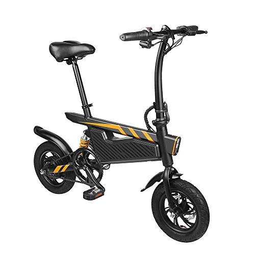 Electric Bike : Asdflinabike Electric Moped Bicycle for Adult 7.8Ah 36V 250W 12 Inches Folding Electric Bicycle 25km / h Top Speed Max Bearing 120kg with Pedals Power Assist (Color : Black, Size : One size)