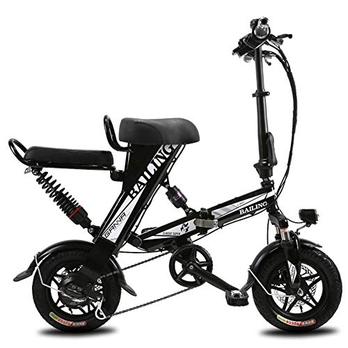 Electric Bike : ASSDA Bicycle, 12-inch folding lithium battery adult electric bicycle, 36V, electric car JF (Color : Black)