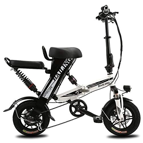 Electric Bike : ASSDA Bicycle, 12-inch folding lithium battery adult electric bicycle, 36V, electric car JF (Color : Black and white)