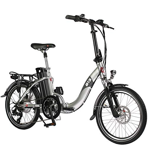 Electric Bike : AsVIVA e-Bike B13 folding bicycle 20" wheels, 36V 250 Watt rear Motor with 7-Speed-Shimano-Gearshift, Disc brakes and powerfull 15.6Ah Samsung-Cell-Battery - Color Silver