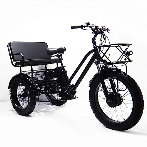 Electric Bike : Aszxiiuu Adult Electric Tricycle, 750W 24-Inch Fat Tire Snow Electric Moped, With Large Shopping Basket, Seven-Speed Adjustable Pedal Tricycle, 750W / 12AH