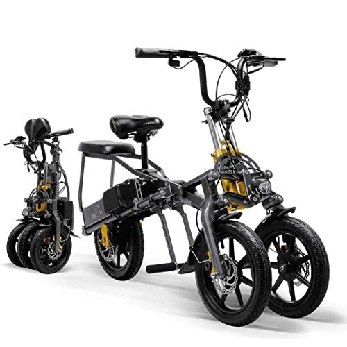 Electric Bike : AUNIVO Folding electric bike 2 batteries 350W mountain bike 1 second high end folding tricycle with battery charger