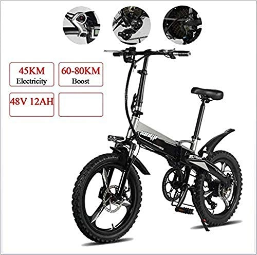 Electric Bike : AUZZO HOME 20 Inch Folding Electric Bicycle 7 Speeds Mountain Bikes 48V 350W 30KM / H Li-ion Battery City E-Bike Load 330lbs with Double Shock Absorber for Adult and Teenager, Black