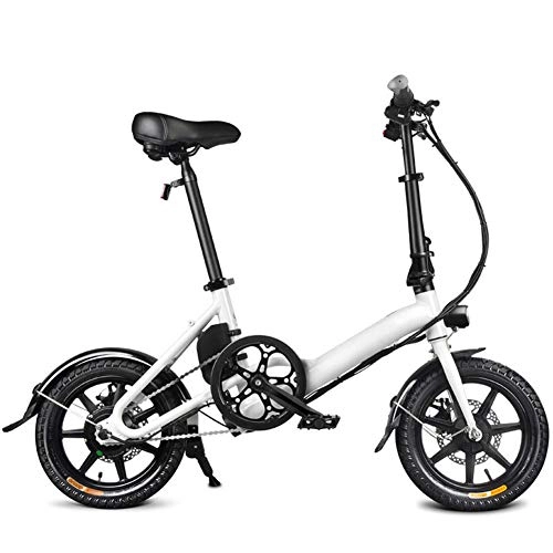 Electric Bike : AUZZO HOME 250W Folding Electric Bike, 25km / h Electric Bicycle with Pedal 3 Riding Modes 14Inch Tires 36V / 7.8AH Lithium-Ion Battery for Adults and Teens, White