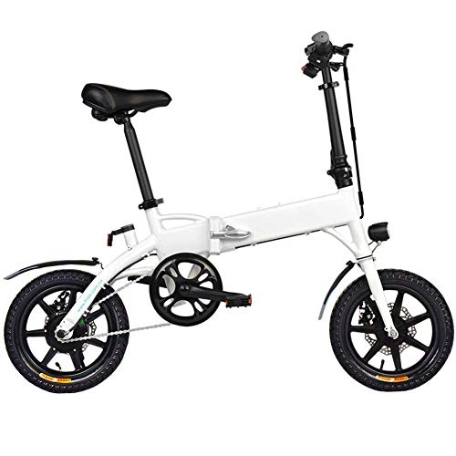 Electric Bike : AUZZO HOME Folding Electric Bike, 10.4Ah 25km / h Exercise Bicycle with Front LED Light 3 Riding Modes 14 Inch Tires Safe Adjustable Height for Cycling Sports Traveling Gifts, White