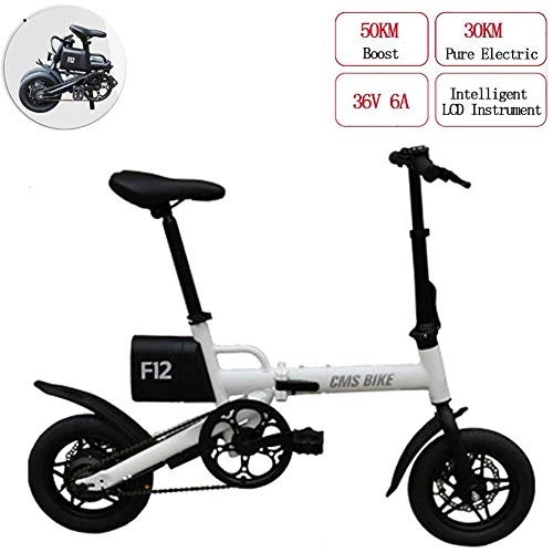 Electric Bike : AUZZO HOME Folding Electric Bike 36V 6A 250W Removable Lithium Battery E-bike 12inch Tire Double Disc Brakes Bicycle Commuter Bike Endurance 30KM and Top Speed 25km / h, White