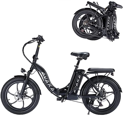 Electric Bike : AVAKA BZ20 PLUS Electric Bike Foldable 20 * 3.0 Inch Fat Tires 48V 15Ah Battery 100Km Range Dual Disc Brake Shimano 7-Speed Gear LCD Display- IT Wheel Black