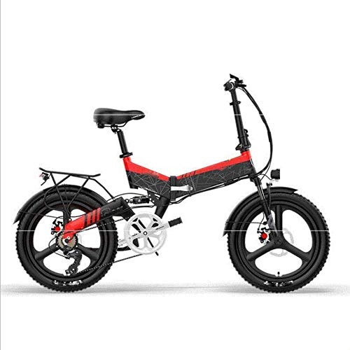 Electric Bike : AYHa Adult Electric Folding Bicycle, 20'' City Mountain Ebike 48V Removable Battery with Anti-Theft System Dual Disc Brakes Double Front and Rear Suspension Unisex, Red, 10.4AH