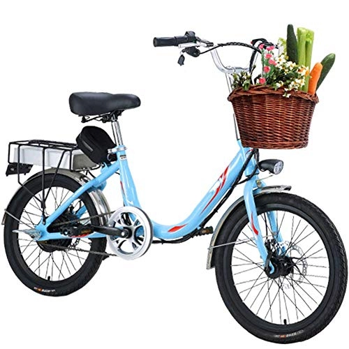 Electric Bike : AYHa Adult Lady Electric Bike, 20 inch Mini Electric Bike 7 Speed Transmission Gears 48V 8 / 10Ah Battery Commute Ebike with Rear Seat Dual Disc Brakes, Blue, 10A