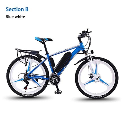 Electric Bike : AYHa Adult Mountain Electric Bike, 350W Motor 26" Electric Off-Road Bike with Removable 36V 8 / 10 / 13Ah Lithium-Ion Battery 27 Speed Dual Disc Brakes with Rear Seat Unisex, White Blue, A 36V13AH