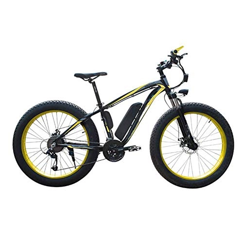 Electric Bike : AYHa Adult Snow Electric Bicycle, 4.0 Fat Tire Electric Bicycle Professional 27 Speed Disc Brake 48V15Ah Lithium Battery Suitable for 160-190 cm Unisex, Black Yellow, 36V15AH350W