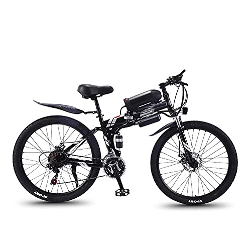 Electric Bike : AYHa Adult Travel Electric Bicycle, 27-Speed 350W Motor 36V Hidden Removable Battery 26 inch Mountain Folding E-Bike Dual Disc Brakes Unisex, Black, B