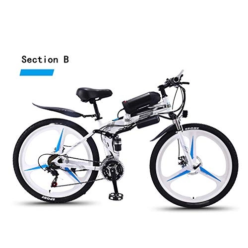 Electric Bike : AYHa Adult Travel Electric Bicycle, 350W Motor 36V Hidden Removable Battery 26 inch Mountain Folding Electric Bike Dual Disc Brakes 27-Speed Unisex, White, A