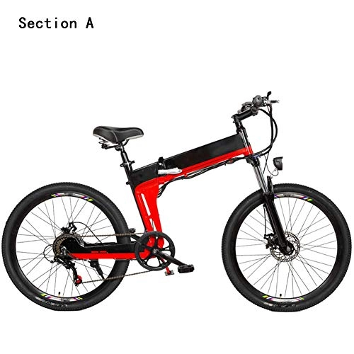Electric Bike : AYHa Adults Electric Mountain Bike, Aluminum Alloy Frame 26 inch Folding City E-Bike Dual Disc Brakes 7-Speed 48V Removable Battery, Red, A 10AH