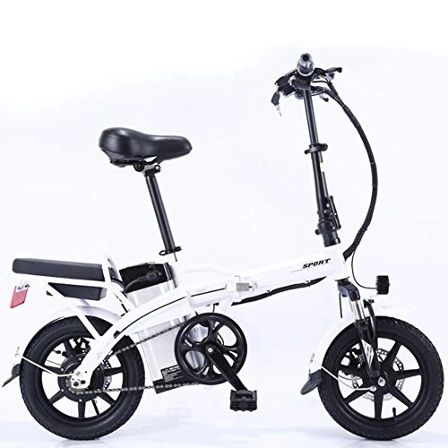Electric Bike : AYHa Adults Folding Electric Bike, 350W Motor 14 Inches Pedal Assist E-Bike Dual Disc Brakes Removable Battery with Mobile Phone Stand Urban Commuter Ebike, White, 10A