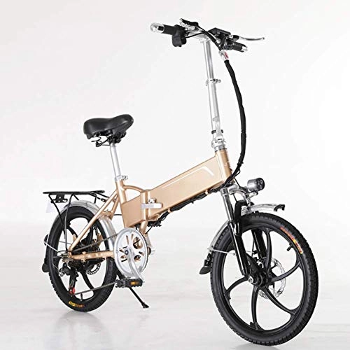 Electric Bike : AYHa Adults Folding Electric Bike, 350W Motor with Anti-Theft System 20'' Commute Electric Bicycle Hidden Removable Battery 7-Speed Dual Disc Brakes Unisex, Gold, 10AH