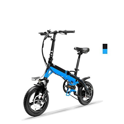 Electric Bike : AYHa Adults Folding Electric Bike, Double Shock 14 inch Mini City Ebike Aluminum Alloy Frame Dual Disc Brakes 6 Speed with with Car Basket, Black Blue