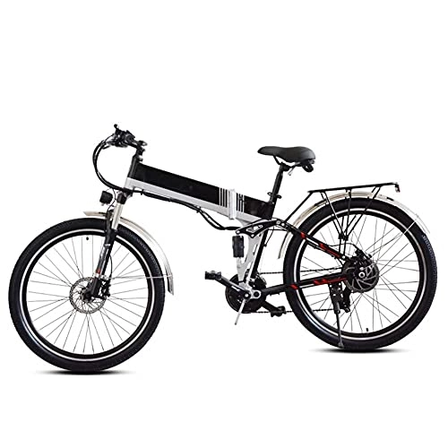 Electric Bike : AYHa Adults Mountain Electric Bike, 21 Speed 350W Motor 48V Removable Battery 26'' City Folding E-Bike Dual Disc Brakes with Back Seat, Black, A