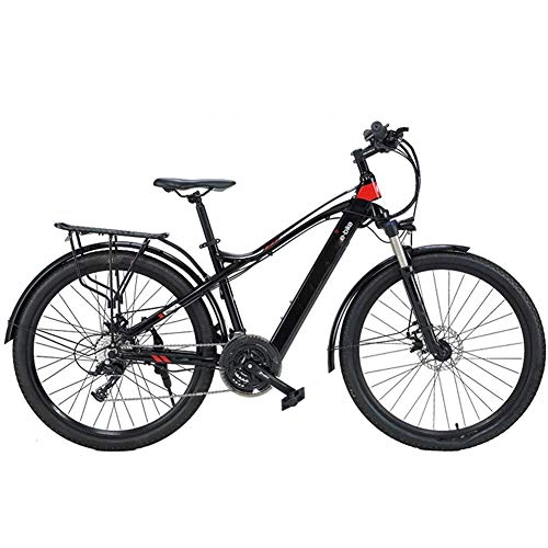 Electric Bike : AYHa Adults Mountain Electric Bike, 27.5 inch Travel E-Bike Dual Disc Brakes with Mobile Phone Size LCD Display 27 Speed Removable Battery City Electric Bike, Black red, B 9.6AH