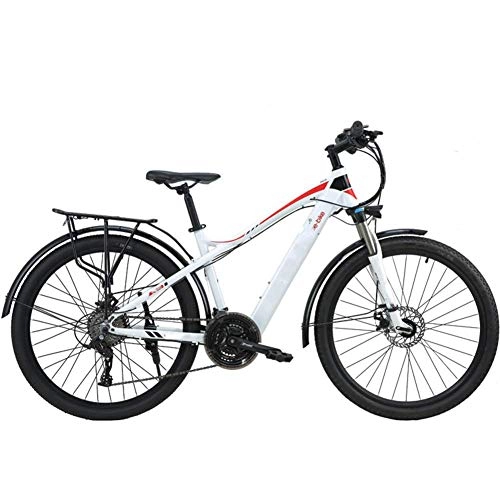 Electric Bike : AYHa Adults Mountain Electric Bike, 27.5 inch Travel E-Bike Dual Disc Brakes with Mobile Phone Size LCD Display 27 Speed Removable Battery City Electric Bike, White red, A 7.6AH