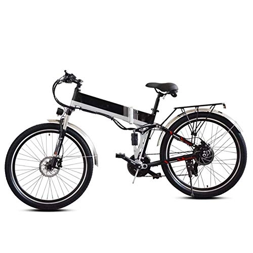 Electric Bike : AYHa Adults Mountain Electric Bike, 350W Motor 48V Removable Battery 26'' City Folding Electric Bike Dual Disc Brakes with Back Seat 21 Speed Transmission Gears, Black, B