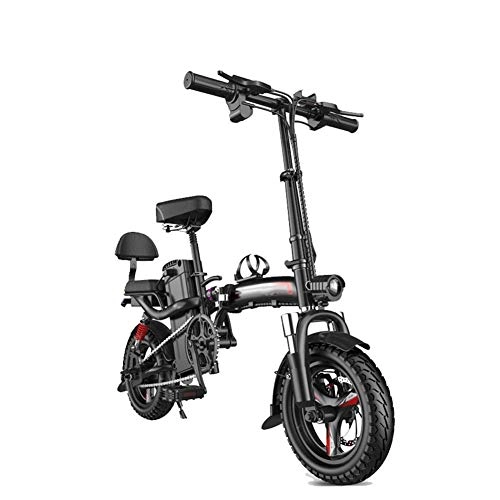 Electric Bike : AYHa Adults Portable Electric Bicycle, Dual Disc Brakes 14 inch Folding City E-Bike High Carbon Steel Frame 4-7 Shock Absorption 48V Removable Battery, B 80km
