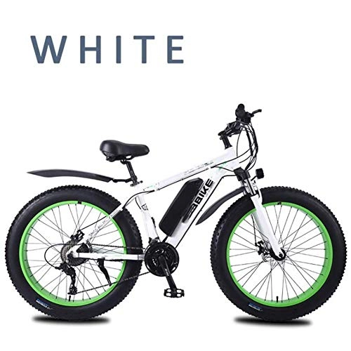 Electric Bike : AYHa Adults Snow Electric Bike, Lockable Front Fork Shock Absorption 26 inch 4.0Fat Tires Mountain E-Bike 27 Speed Dual Disc Brakes 36V Removable Battery, White, 8AH