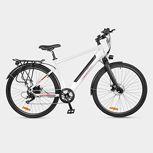 Electric Bike : AYHa City Commuter Electric Bicycle, 6 Speed 360W Motor Dual Disc Brakes 27 Inches Adults Aluminum Alloy Variable Speed E-Bike 36V Removable Hidden Battery, White, A 10AH