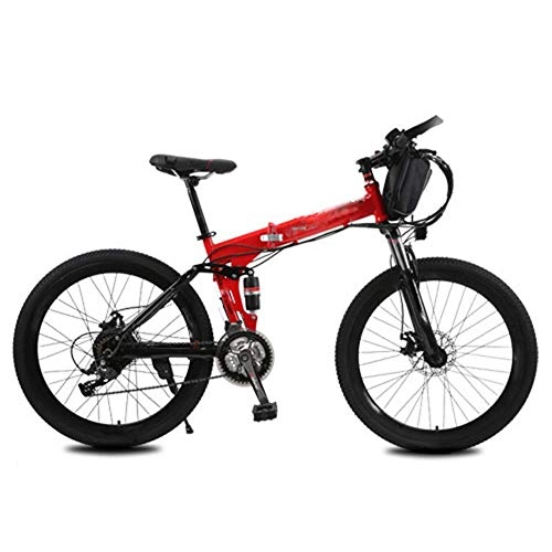 Electric Bike : AYHa Electric Assisted Folding Bicycle, 21 Speed 240W 26 Inches City Electric Bike for Adults with Removable Battery Commute Ebike Dual Disc Brakes Unisex, Red, AD 10AH